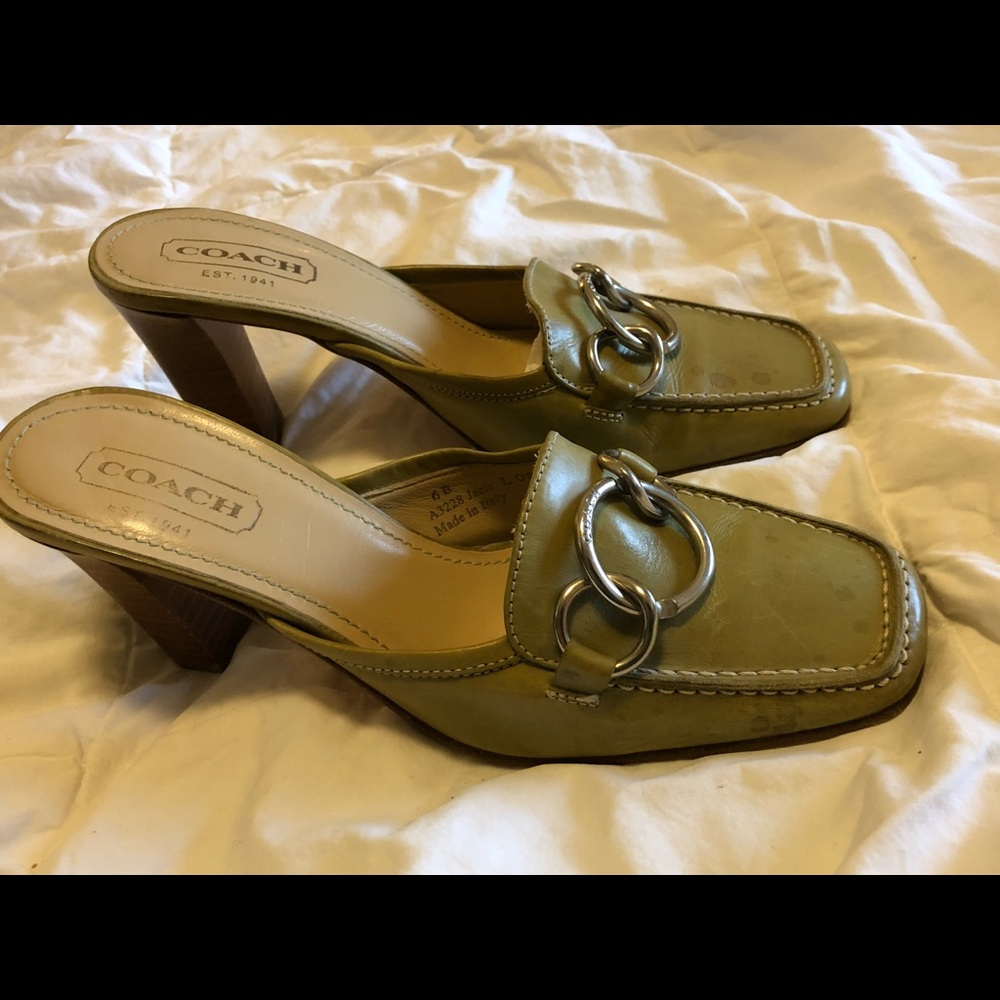 COACH green mule slides